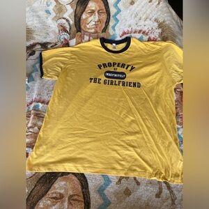 NWT “Property Of The Girlfriend “Baseball Style Graphic Tee Yellow Blue XXL
